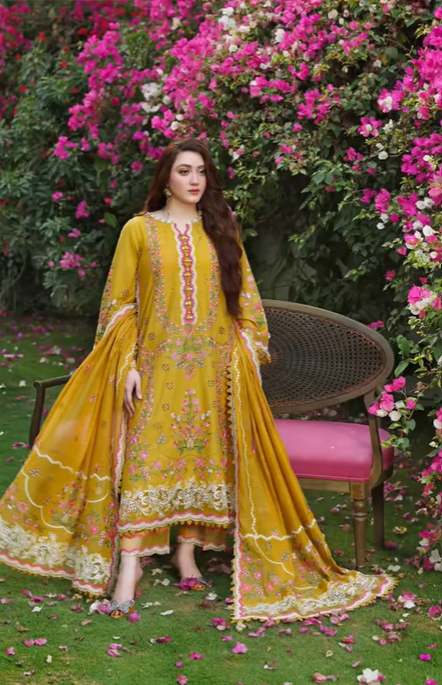 Mustard Embroidered Dhanak 3 Piece Unstitched Winter Suit