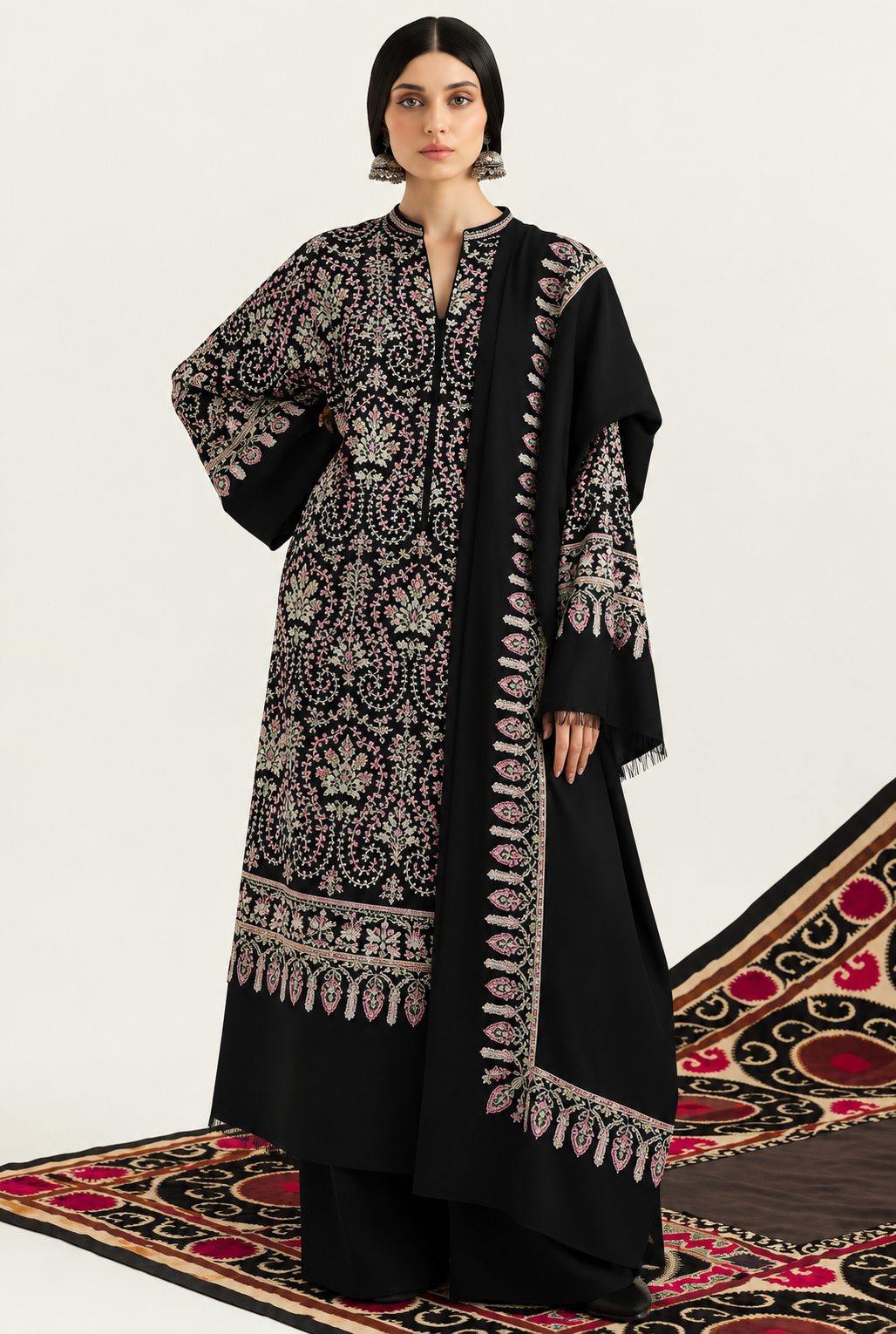 Black Embroidered 3 Piece Suit with Embrioded Dupatta
