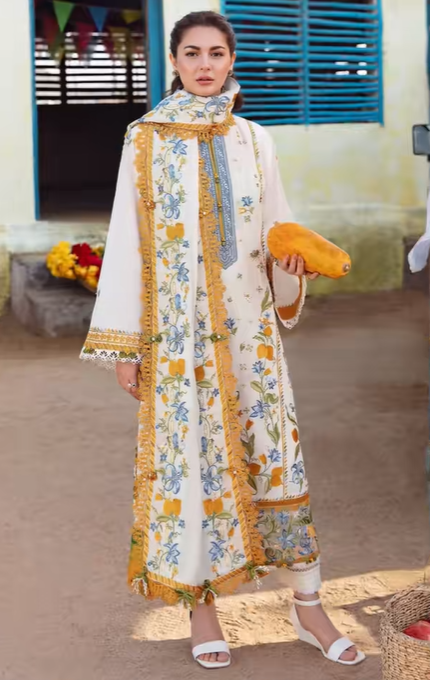 Dhanak 3 Piece Fully Embroidered Suit with Big Shawl