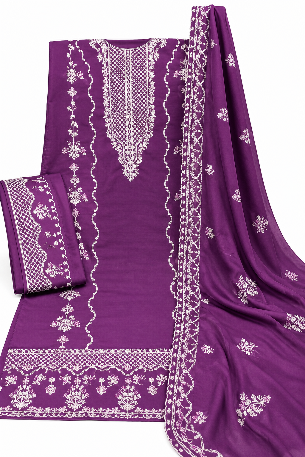 Purple Embroidered Dhanak 3 Piece Suit – Winter Collection